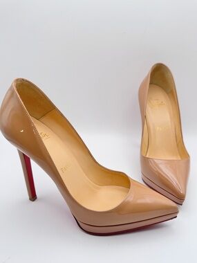 Christian Louboutin Pigalle Plato 120 Nude Patent Pumps EU 36 Red Sole